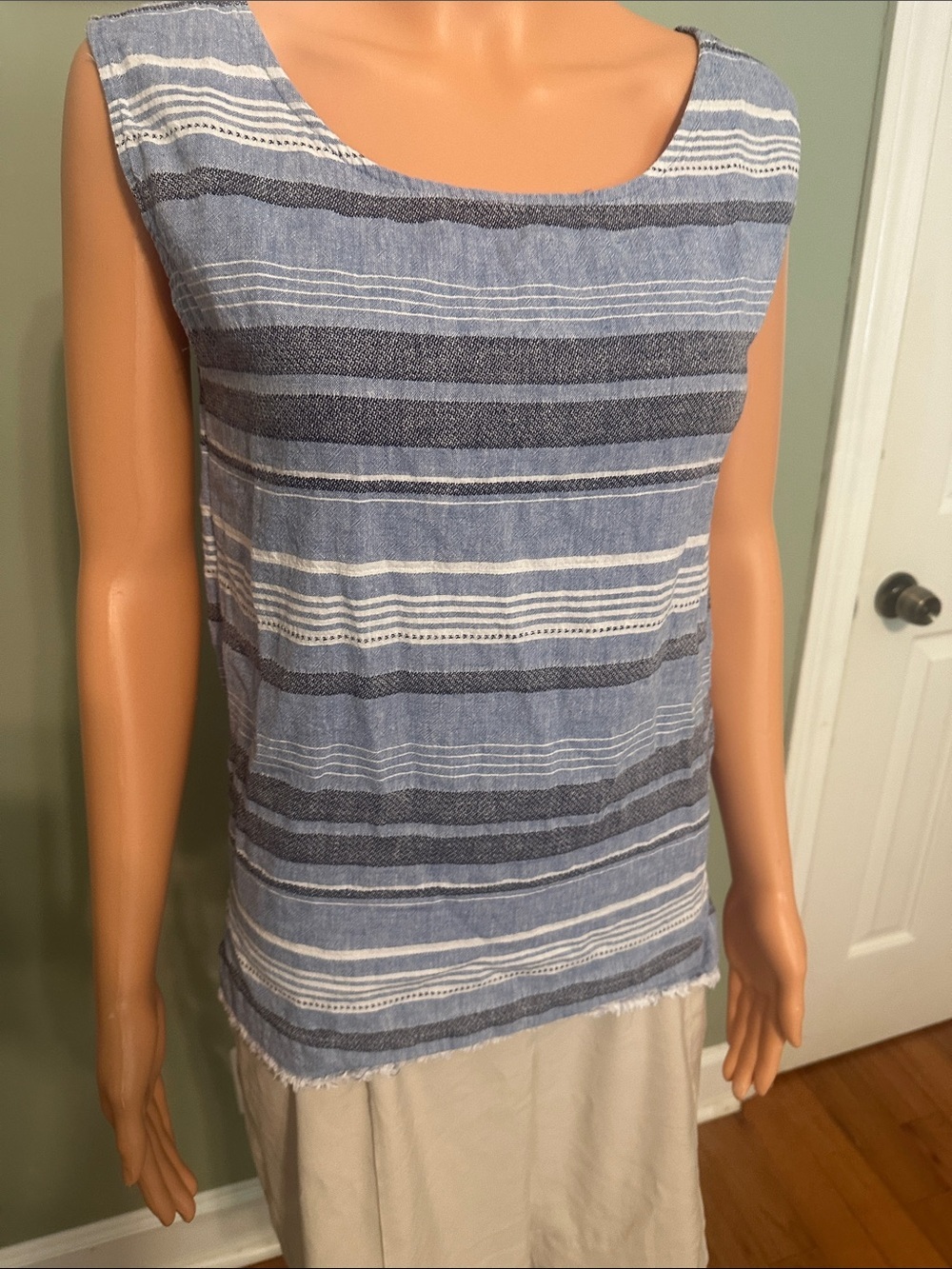 LOFT Blue and White Striped Sleeveless Tank